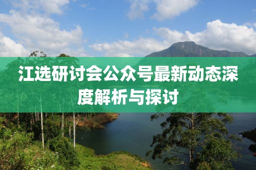 江選研討會公眾號最新動態(tài)深度解析與探討