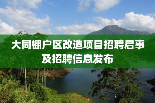 大同棚戶區(qū)改造項目招聘啟事及招聘信息發(fā)布